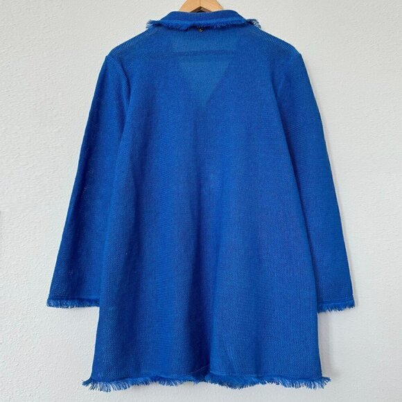 Linen Blazer XL Made in USA Cobalt Blue Fringe Sportsworks Studio Woven Knit - Picture 3 of 8
